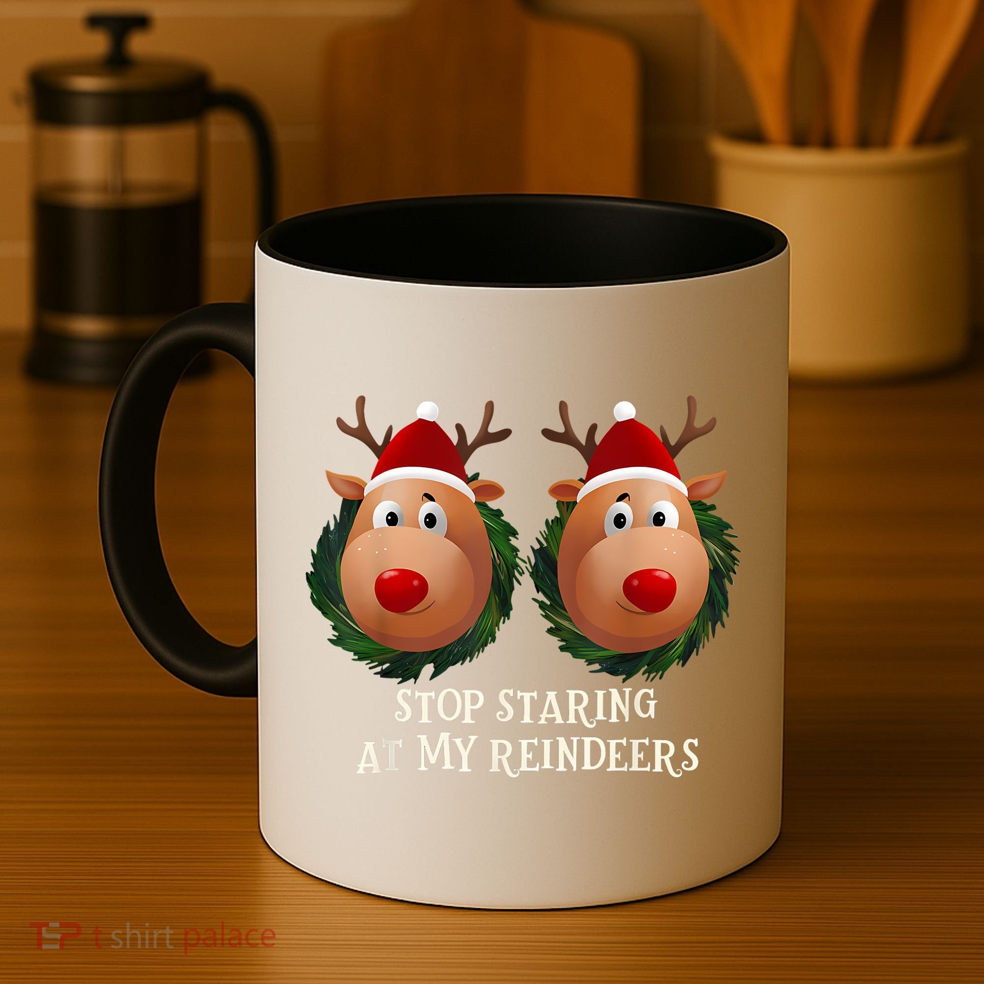 Stop Staring At My Reindeers Ugly Gag Xmas Sweater Christmas Coffee Mug
