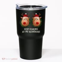 Stop Staring At My Reindeers Ugly Gag Xmas Sweater Christmas Tumbler thumb 0