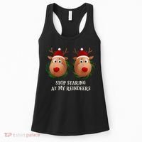 Stop Staring At My Reindeers Ugly Gag Xmas Sweater Christmas Women's Tank Top thumb 0