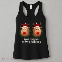 Stop Staring At My Reindeers Ugly Gag Xmas Sweater Christmas Women's Tank Top thumb 3