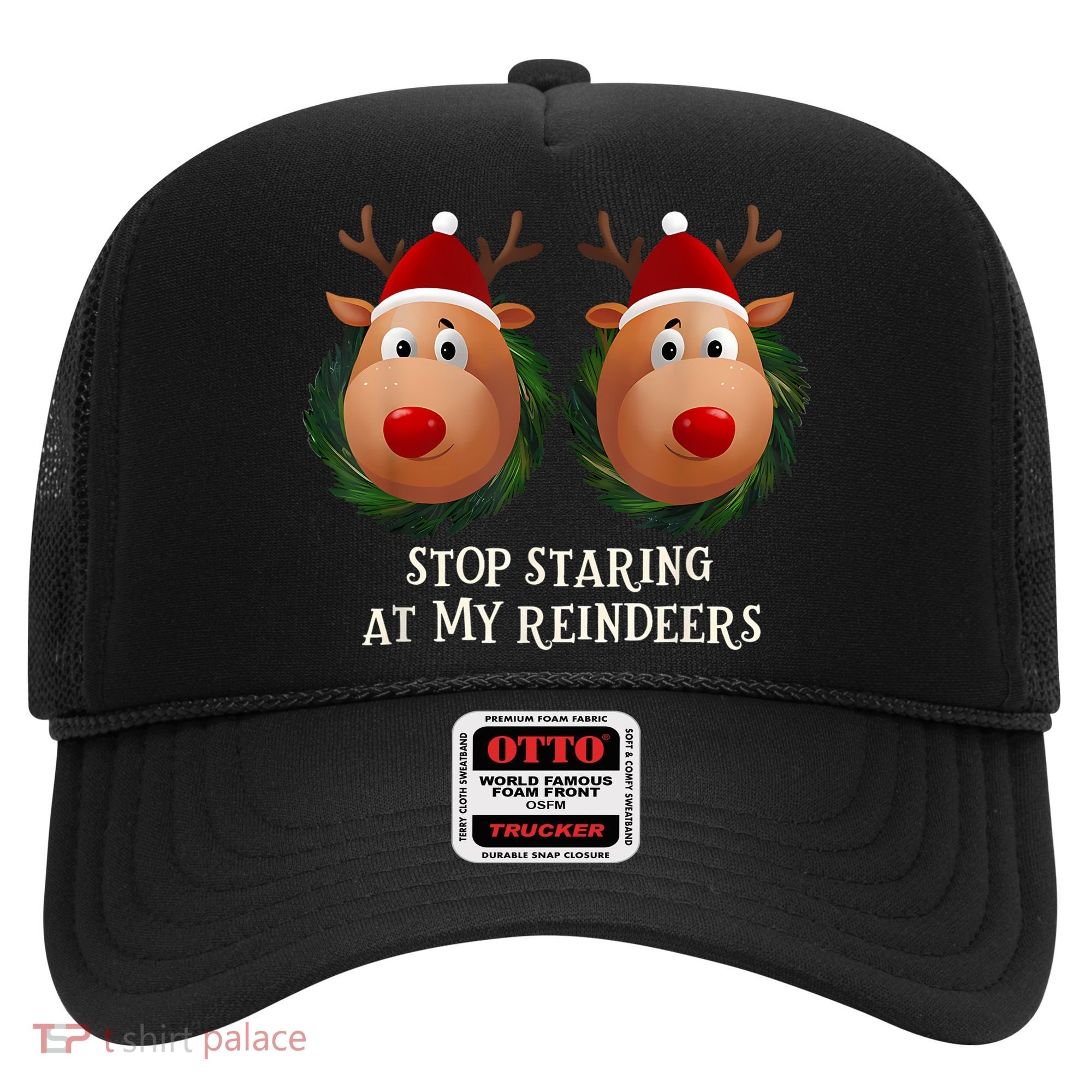Stop Staring At My Reindeers Ugly Gag Xmas Sweater Christmas Hat