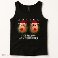 Stop Staring At My Reindeers Ugly Gag Xmas Sweater Christmas Tank Top thumb 2