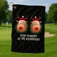 Stop Staring At My Reindeers Ugly Gag Xmas Sweater Christmas Golf Towel thumb 1