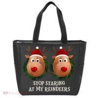 Stop Staring At My Reindeers Ugly Gag Xmas Sweater Christmas Tote Bag thumb 0