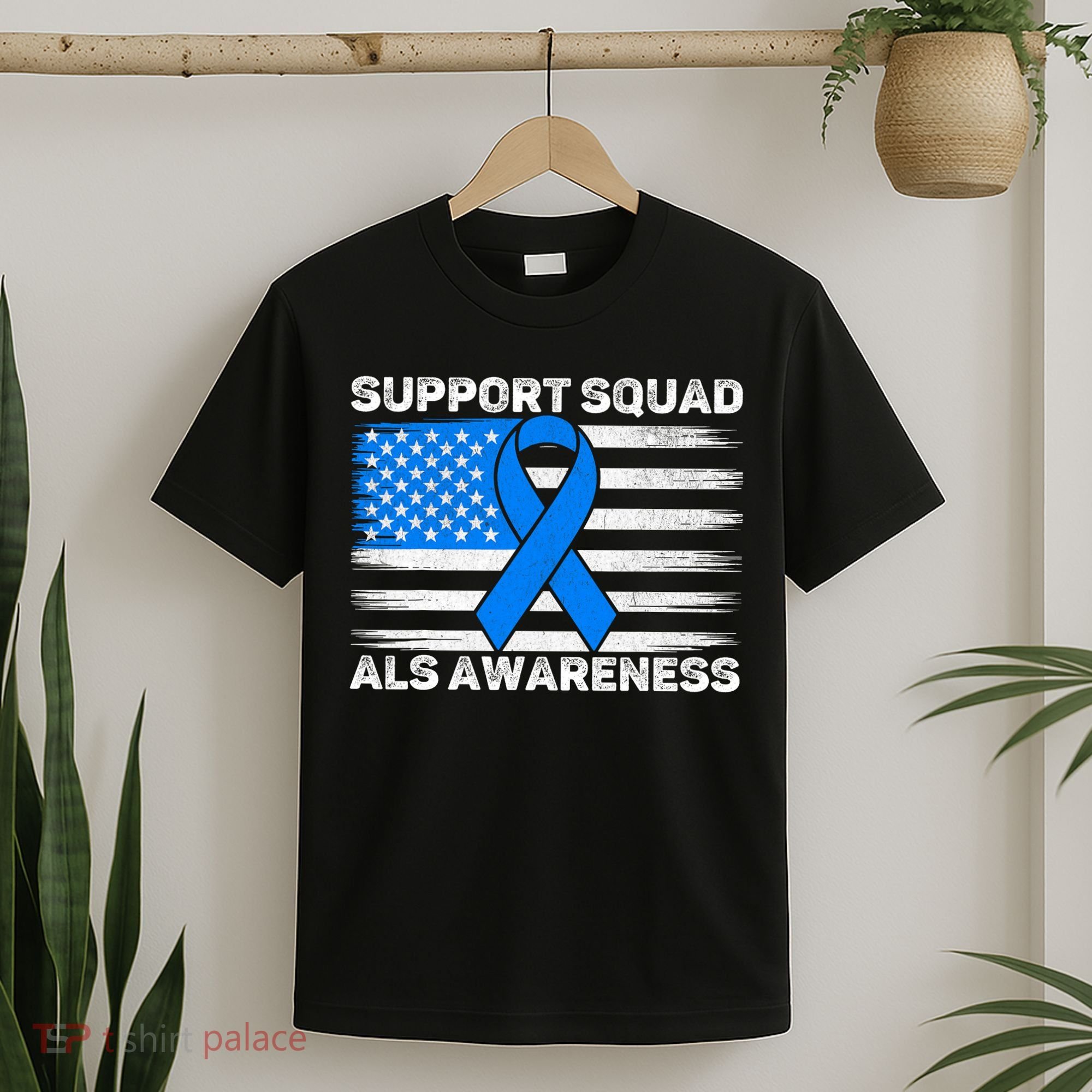 Support Squad ALS Awareness Month USA American Flag Dad  T-Shirt