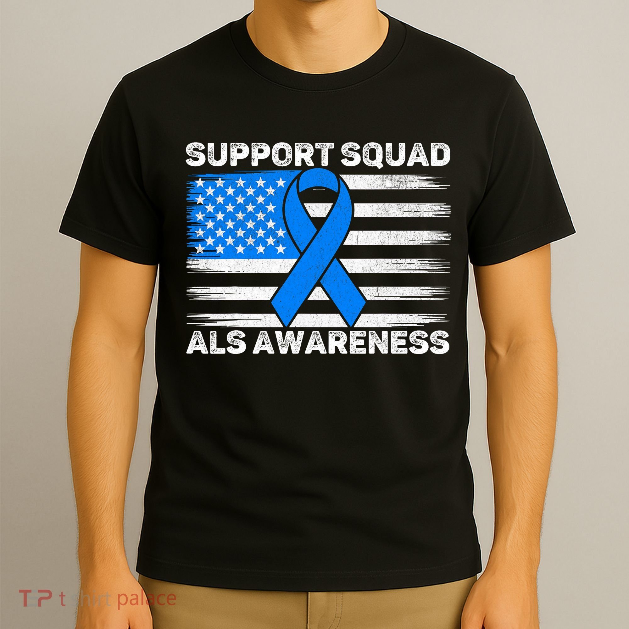 Support Squad ALS Awareness Month USA American Flag Dad  T-Shirt
