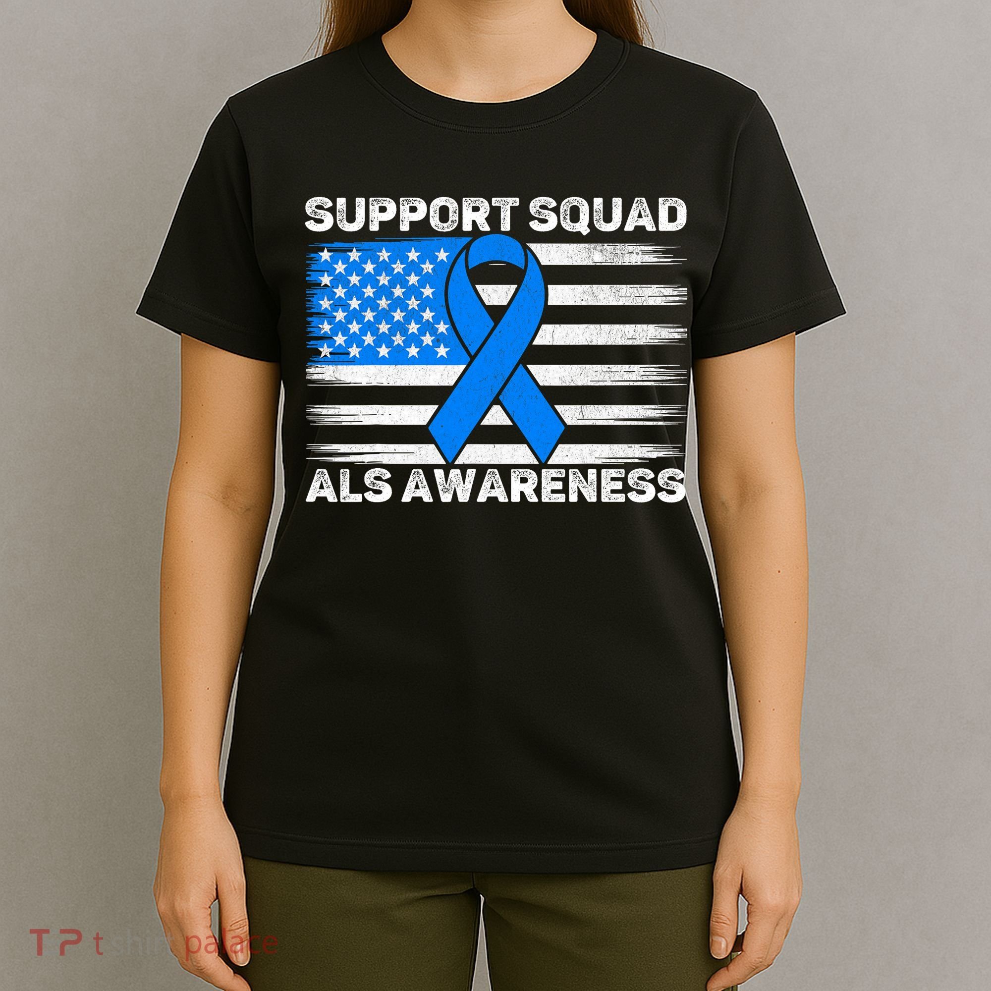 Support Squad ALS Awareness Month USA American Flag Dad  T-Shirt