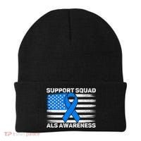 Support Squad ALS Awareness Month USA American Flag Dad  Beanie thumb 0