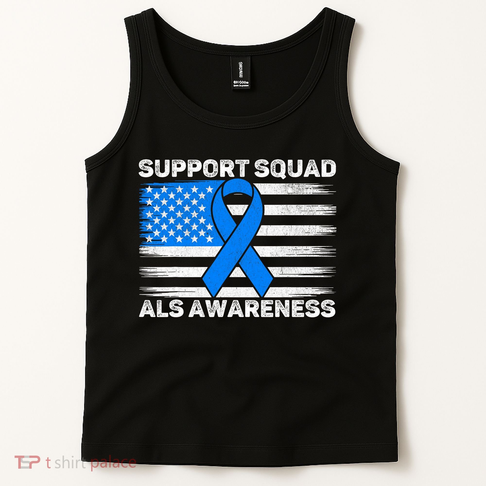 Support Squad ALS Awareness Month USA American Flag Dad  Tank Top