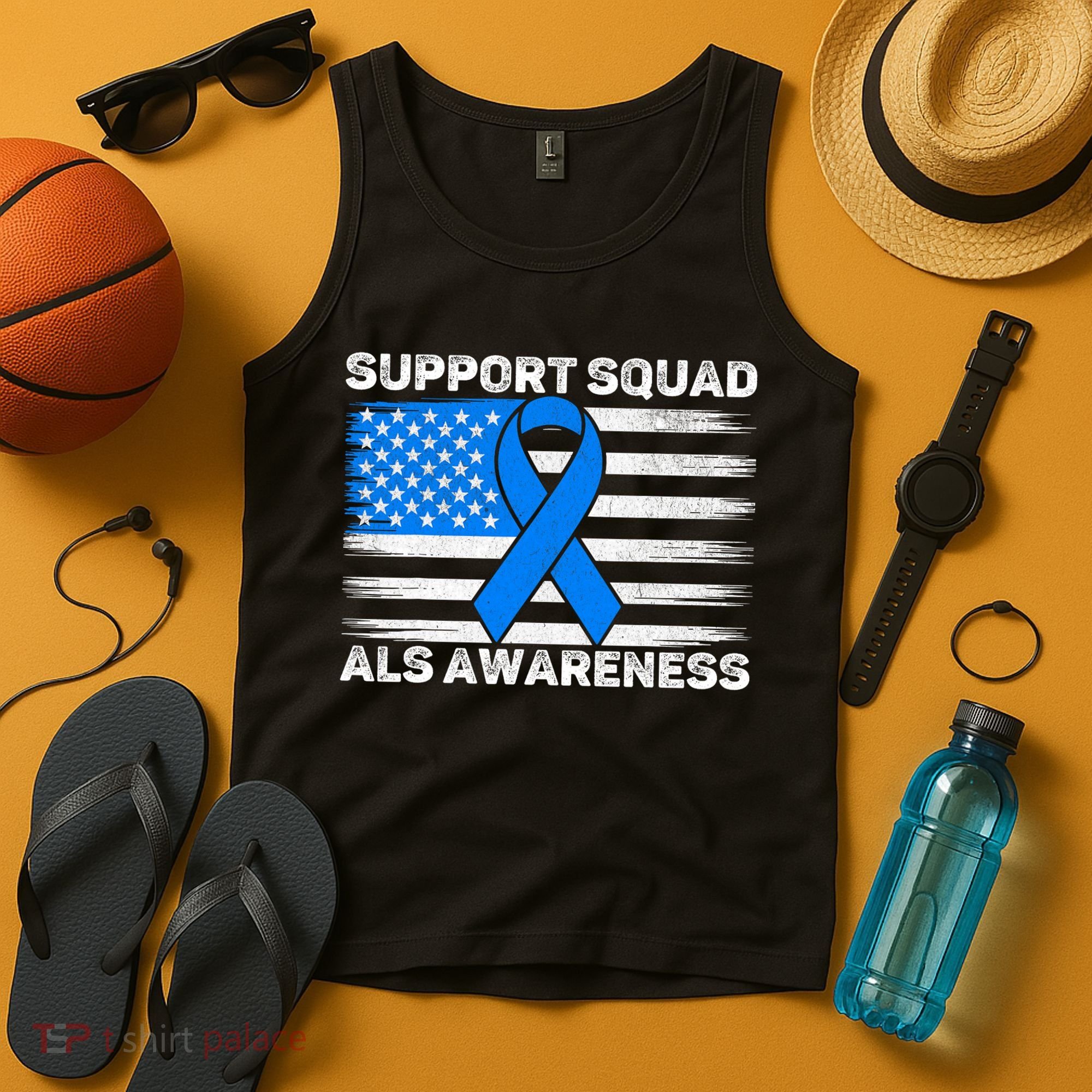 Support Squad ALS Awareness Month USA American Flag Dad  Tank Top