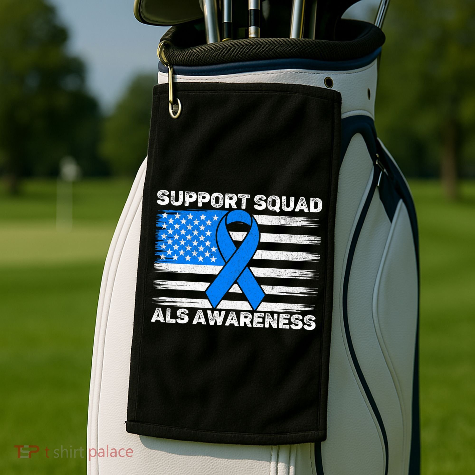 Support Squad ALS Awareness Month USA American Flag Dad  Golf Towel