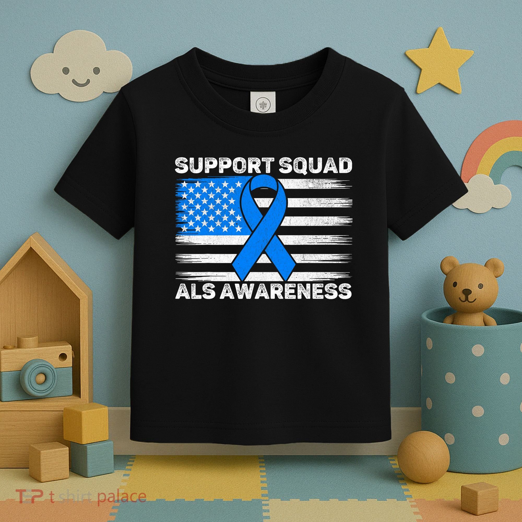 Support Squad ALS Awareness Month USA American Flag Dad  Toddler T-Shirt
