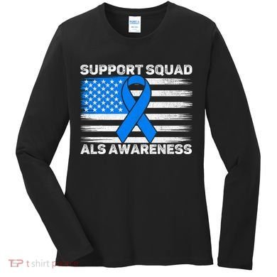 Support Squad ALS Awareness Month USA American Flag Dad  Women's Long Sleeve Shirt