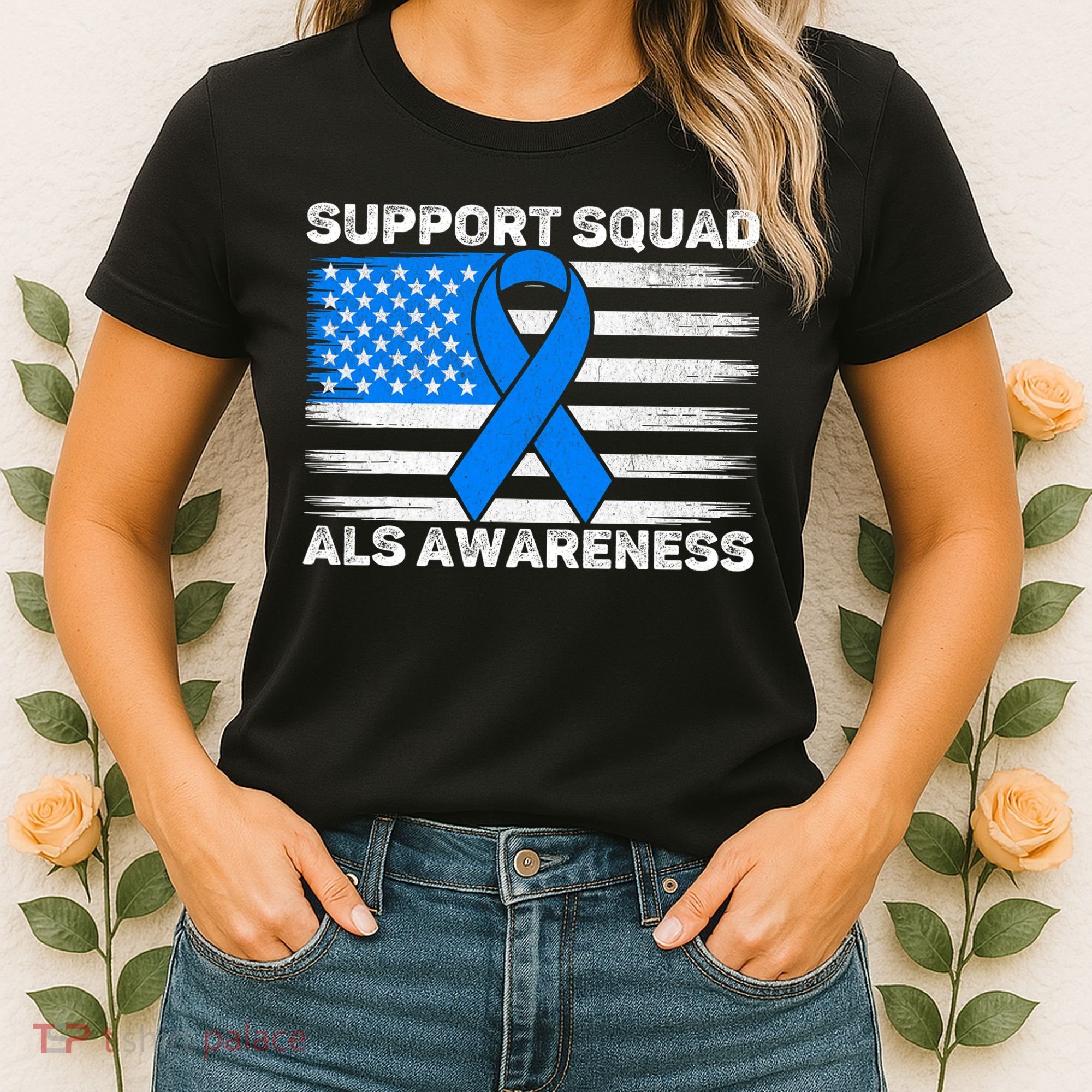 Support Squad ALS Awareness Month USA American Flag Dad  Women's T-Shirt