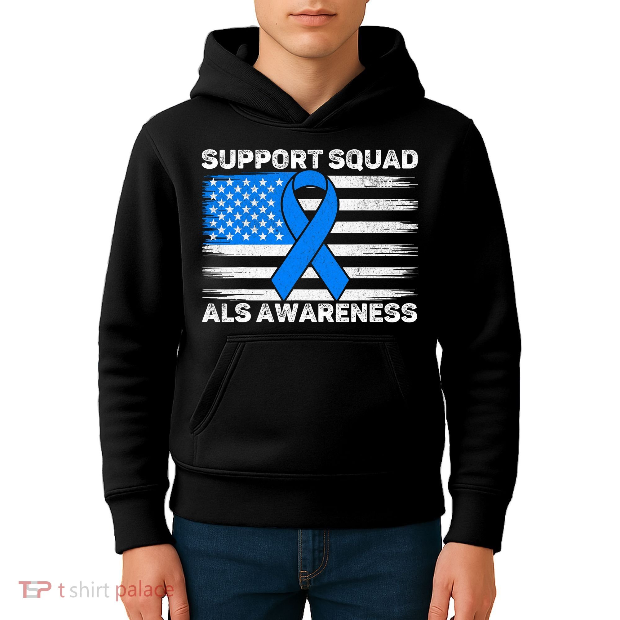 Support Squad ALS Awareness Month USA American Flag Dad  Kids Hoodie