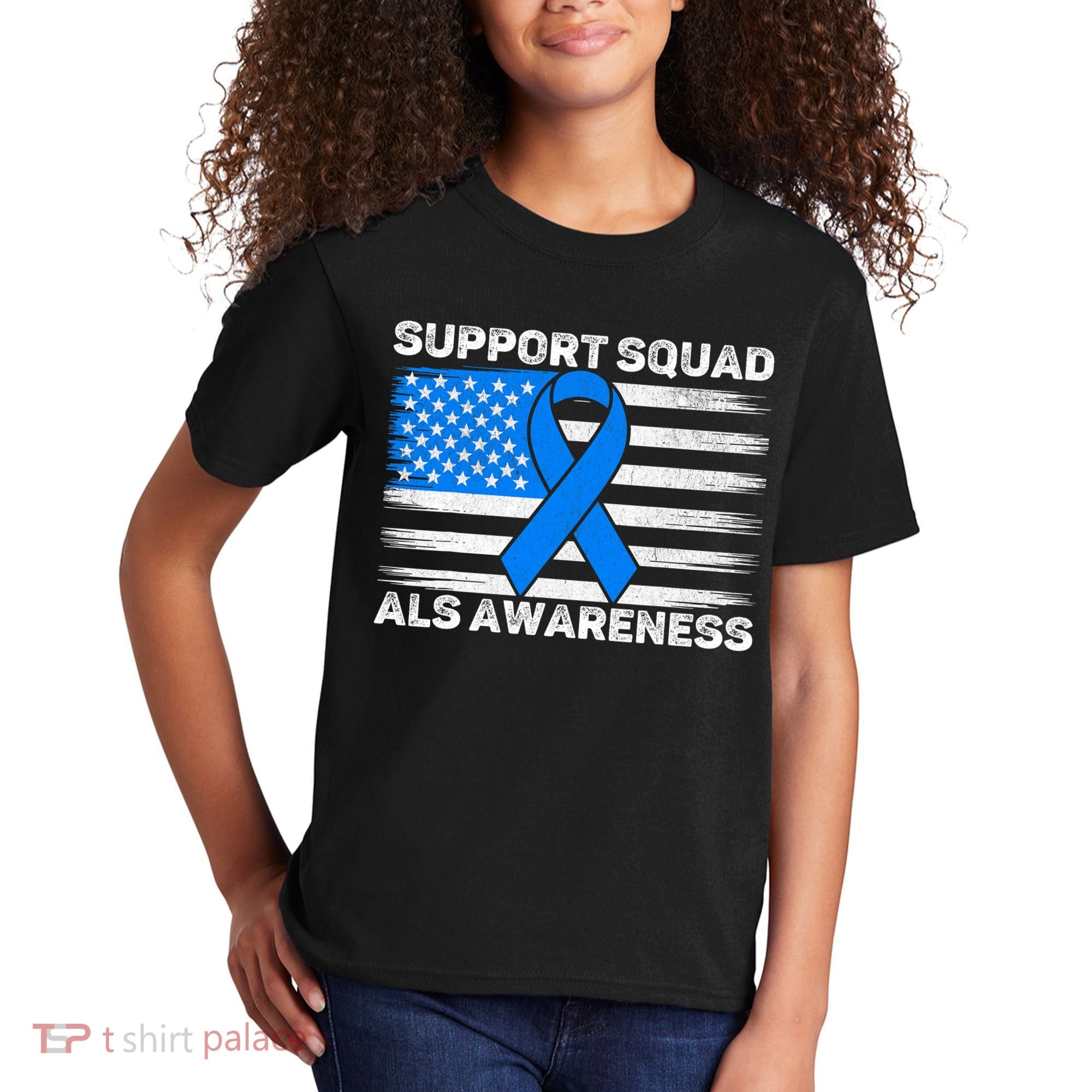 Support Squad ALS Awareness Month USA American Flag Dad  Kids T-Shirt