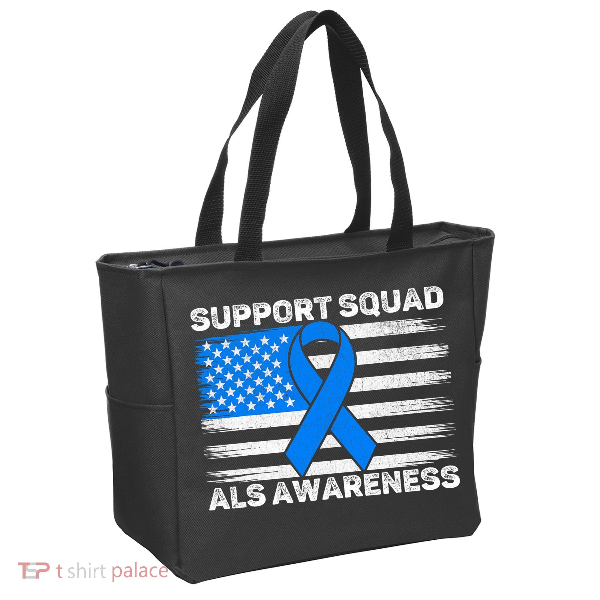 Support Squad ALS Awareness Month USA American Flag Dad  Tote Bag
