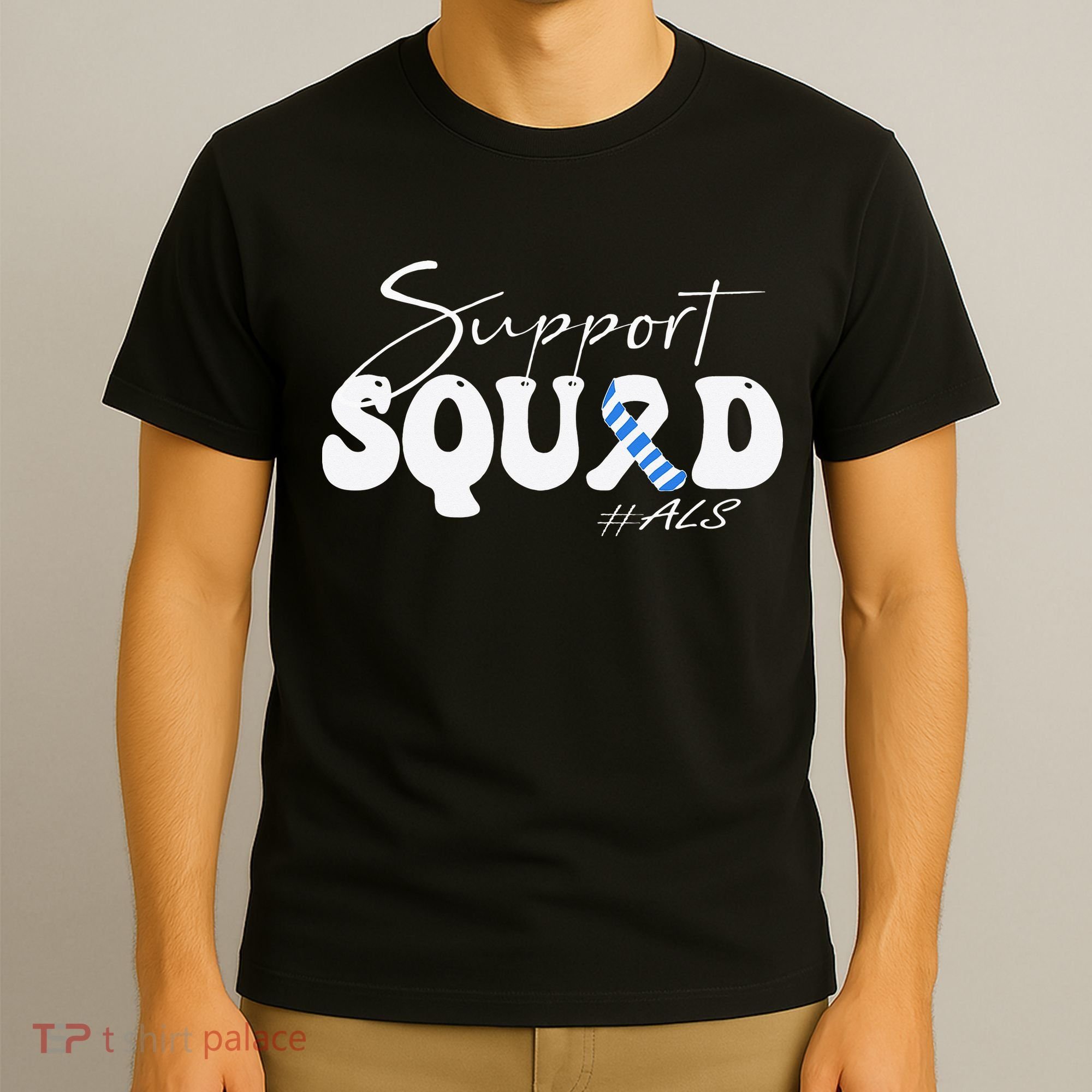 Support Squad ALS Awareness Blue & White Ribbon T-Shirt