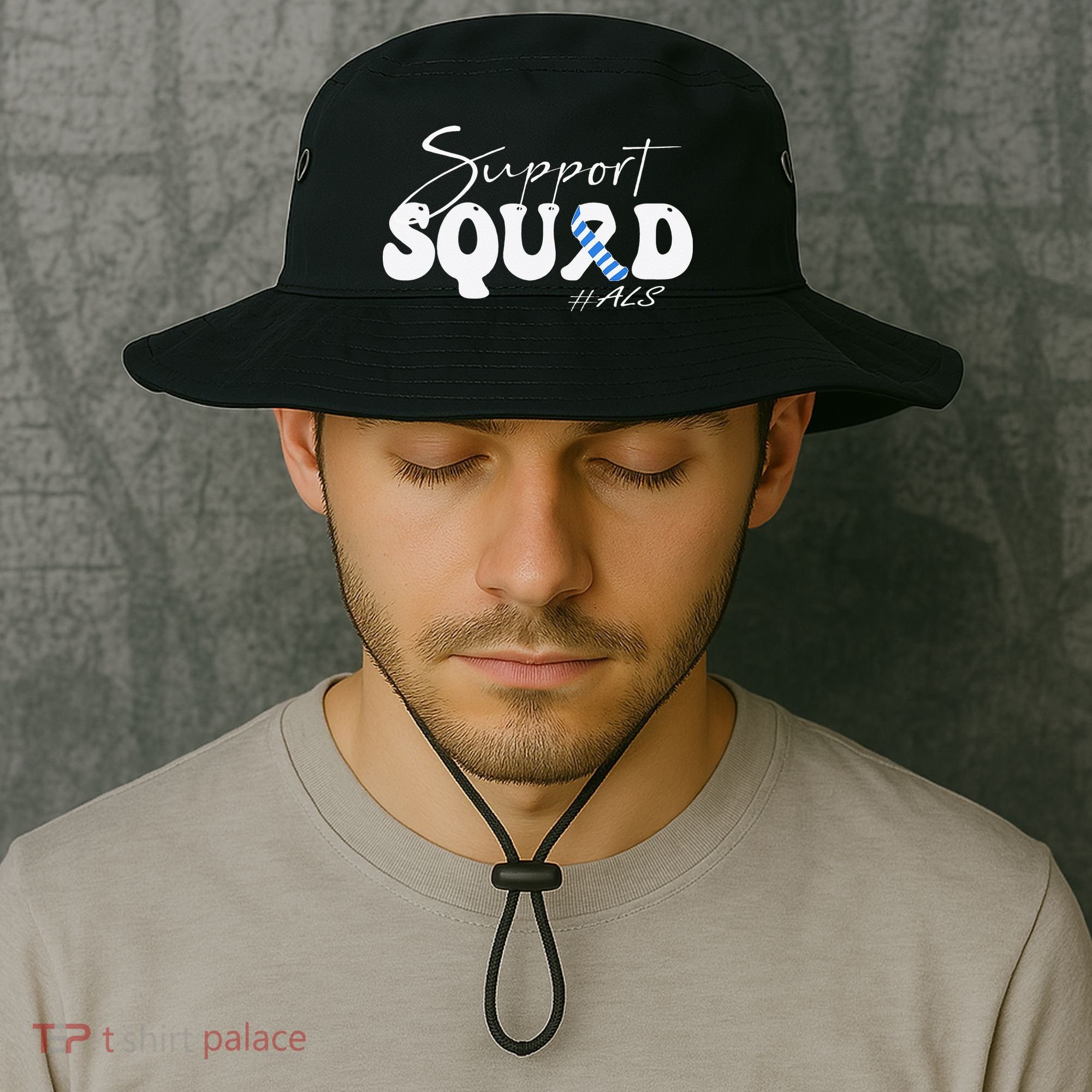Support Squad ALS Awareness Blue & White Ribbon Bucket Hat