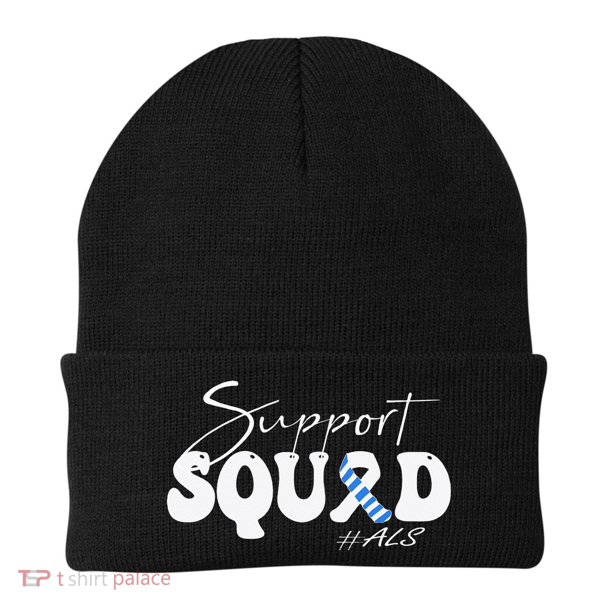 Support Squad ALS Awareness Blue & White Ribbon Beanie