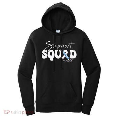 Support Squad ALS Awareness Blue & White Ribbon Women's Hoodie