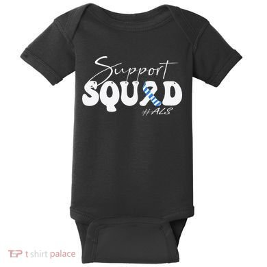 Support Squad ALS Awareness Blue & White Ribbon Baby Bodysuit
