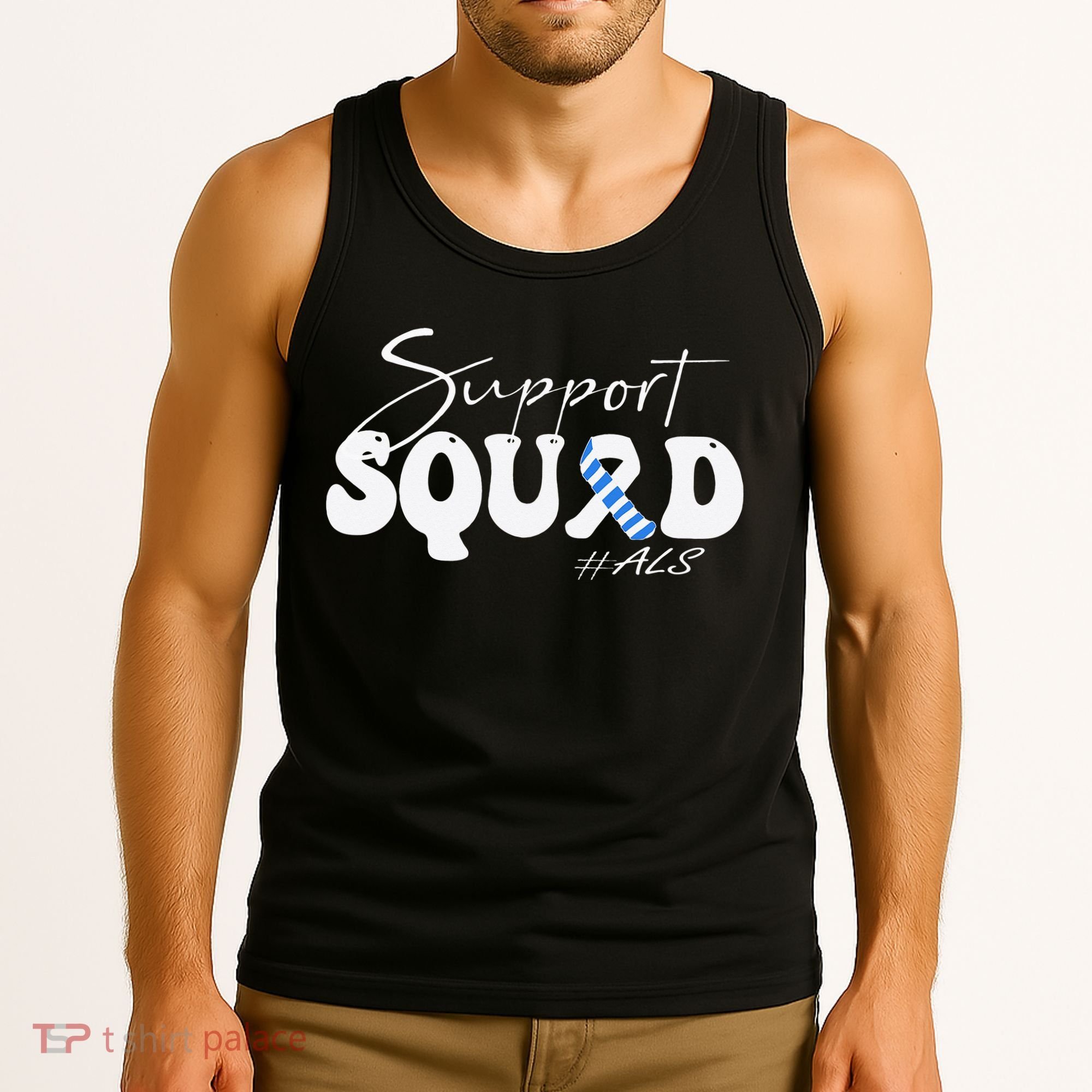 Support Squad ALS Awareness Blue & White Ribbon Tank Top