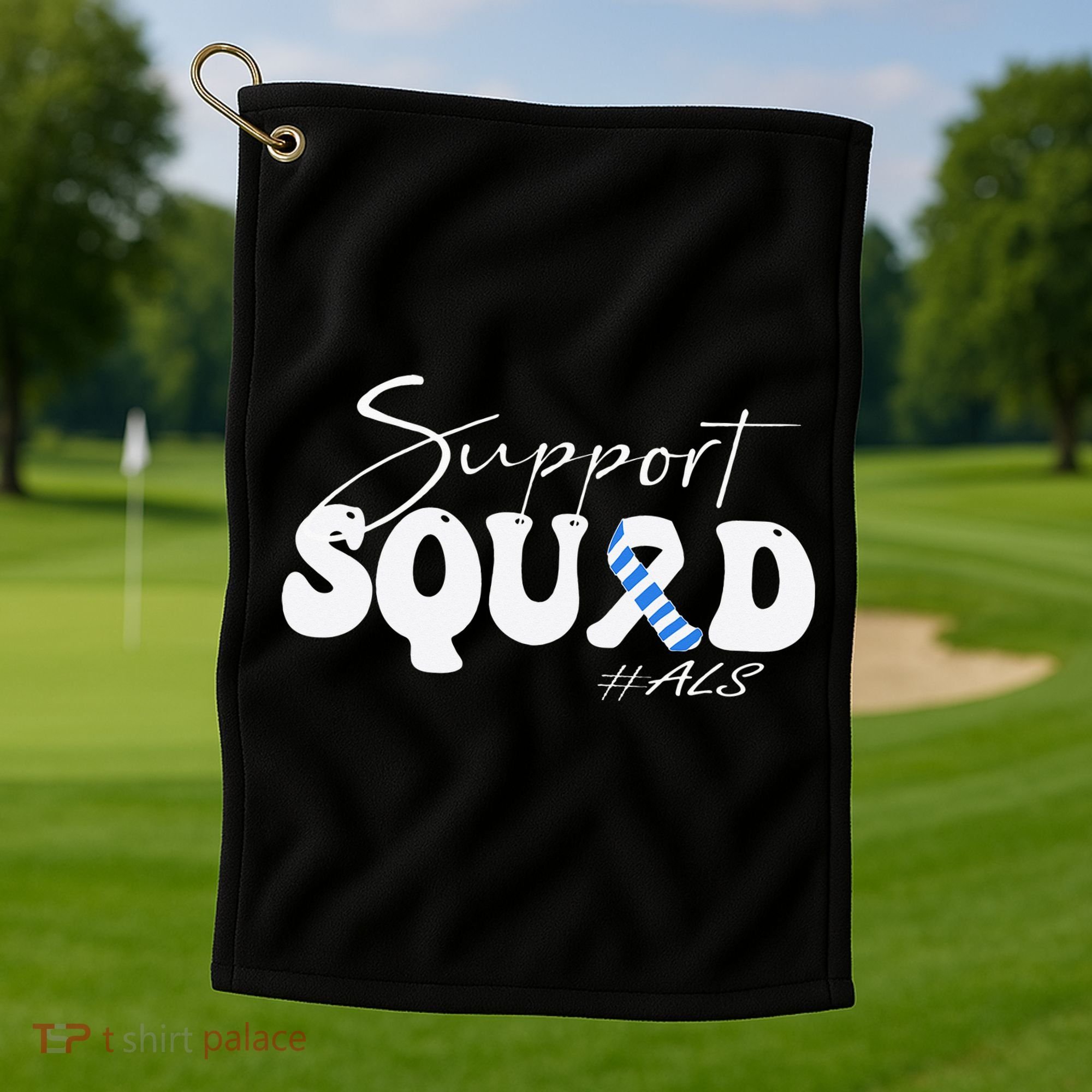 Support Squad ALS Awareness Blue & White Ribbon Golf Towel