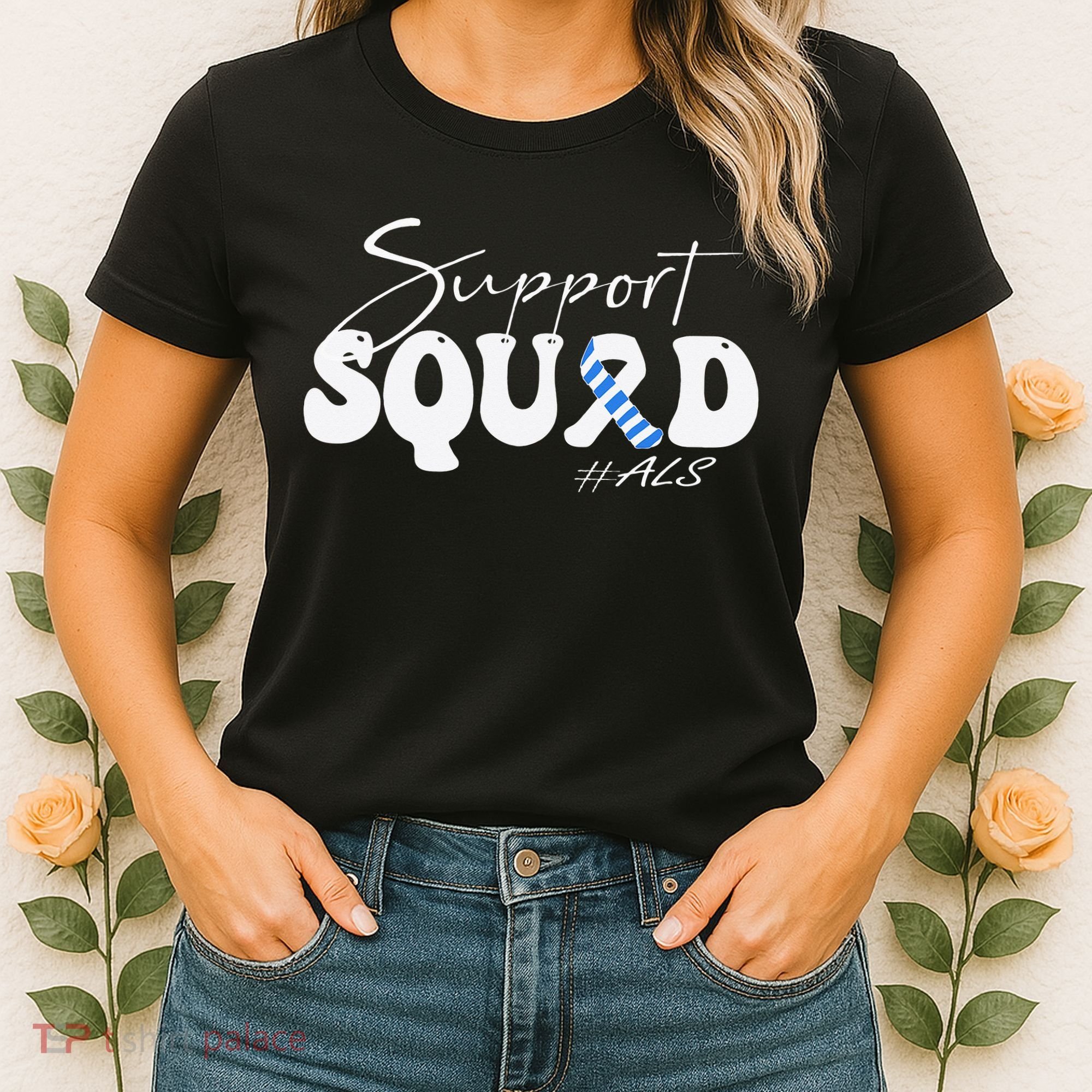 Support Squad ALS Awareness Blue & White Ribbon Women's T-Shirt
