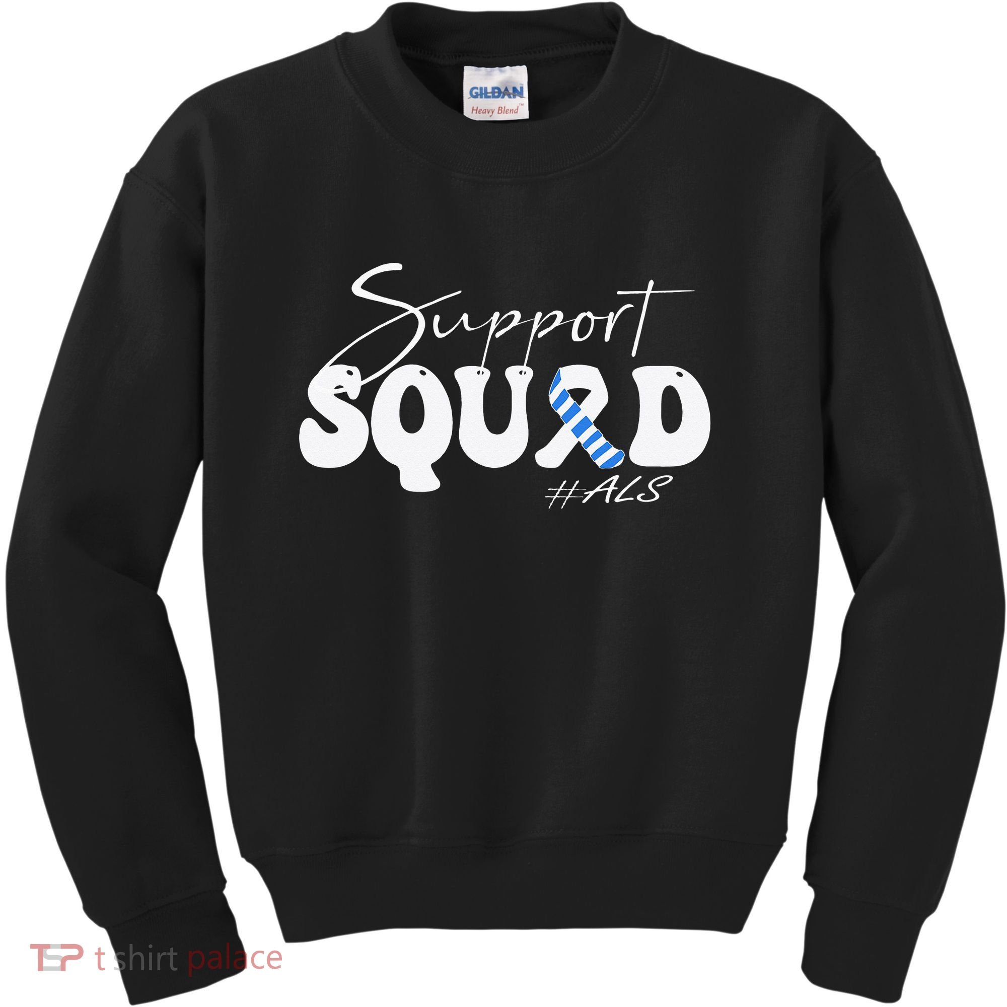 Support Squad ALS Awareness Blue & White Ribbon Kids Sweatshirt
