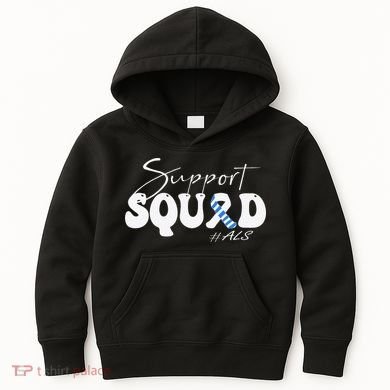 Support Squad ALS Awareness Blue & White Ribbon Kids Hoodie