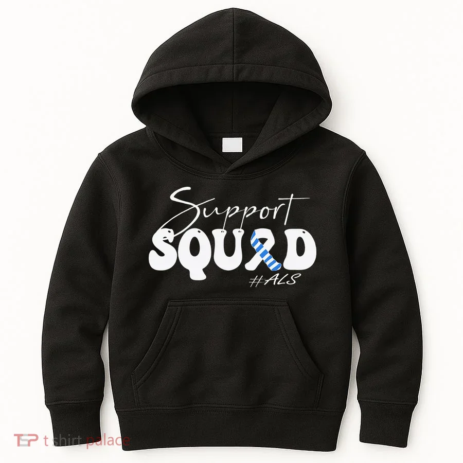 Support Squad ALS Awareness Blue & White Ribbon Kids Hoodie
