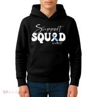 Support Squad ALS Awareness Blue & White Ribbon Kids Hoodie thumb 4