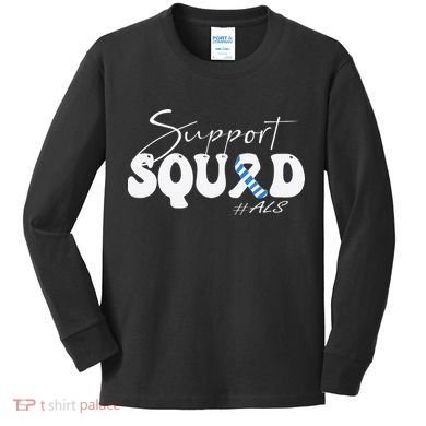 Support Squad ALS Awareness Blue & White Ribbon Kids Long Sleeve Shirt