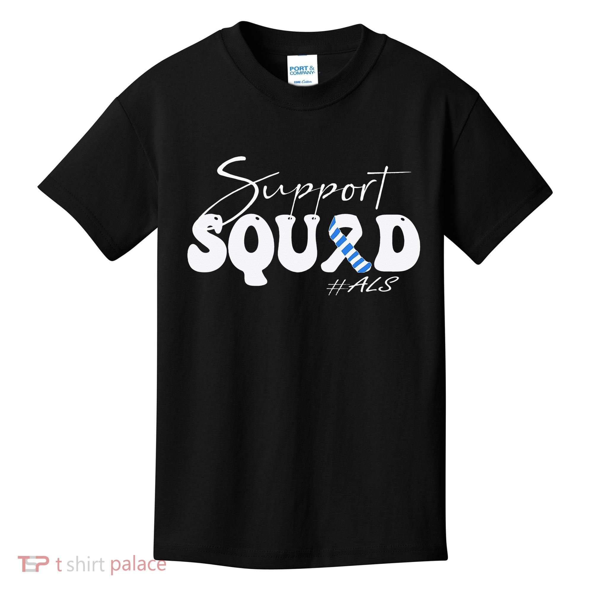 Support Squad ALS Awareness Blue & White Ribbon Kids T-Shirt