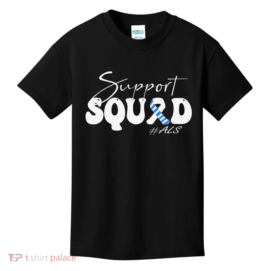 Support Squad ALS Awareness Blue & White Ribbon Kids T-Shirt