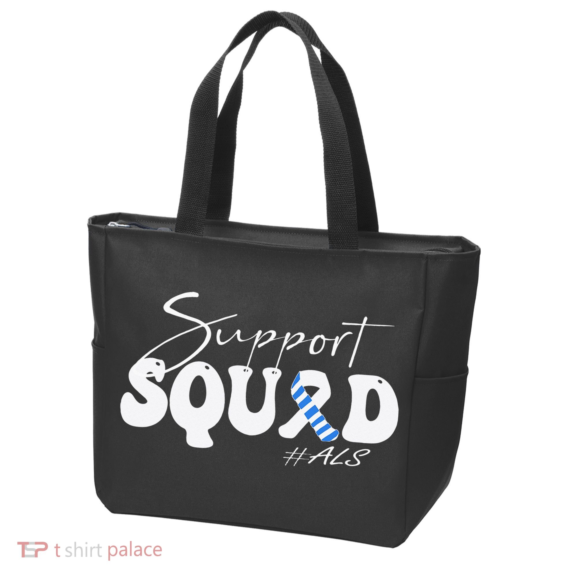 Support Squad ALS Awareness Blue & White Ribbon Tote Bag