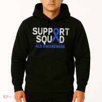 Support Squad Als Awareness Month Blue Ribbon Support Team Hoodie thumb 2