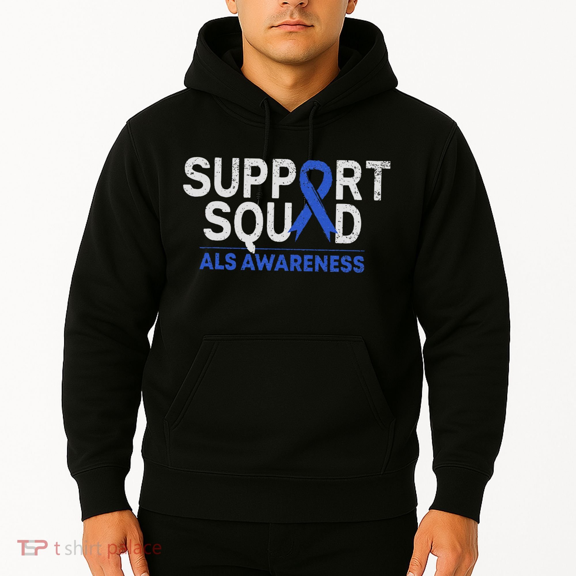 Support Squad Als Awareness Month Blue Ribbon Support Team Hoodie