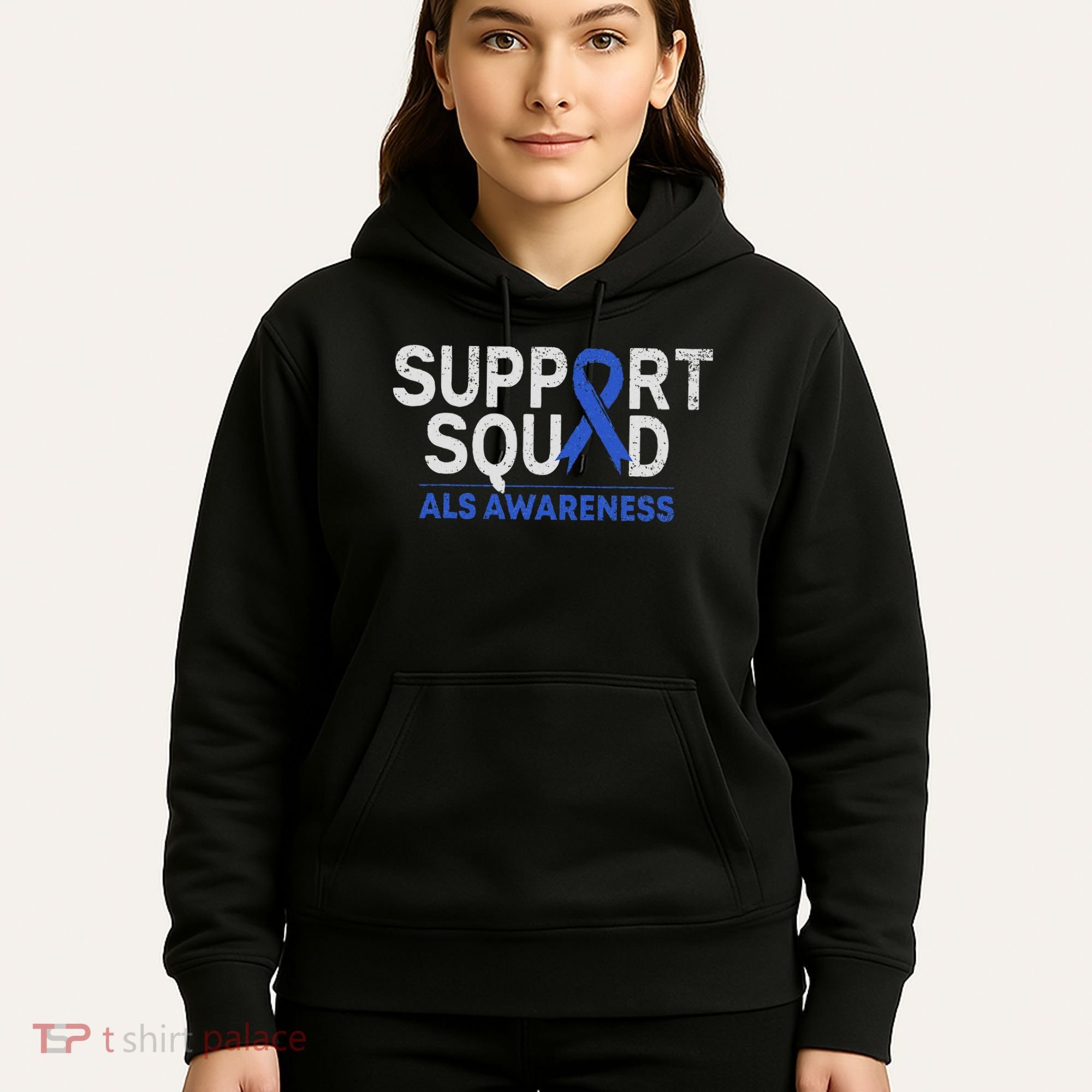 Support Squad Als Awareness Month Blue Ribbon Support Team Hoodie