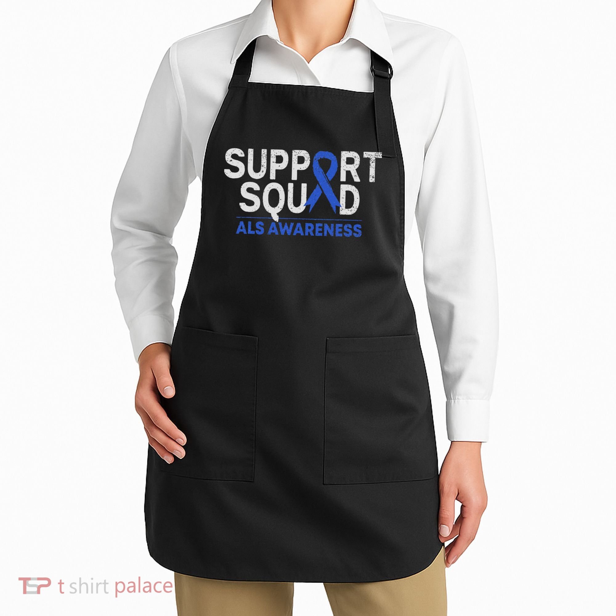 Support Squad Als Awareness Month Blue Ribbon Support Team Apron