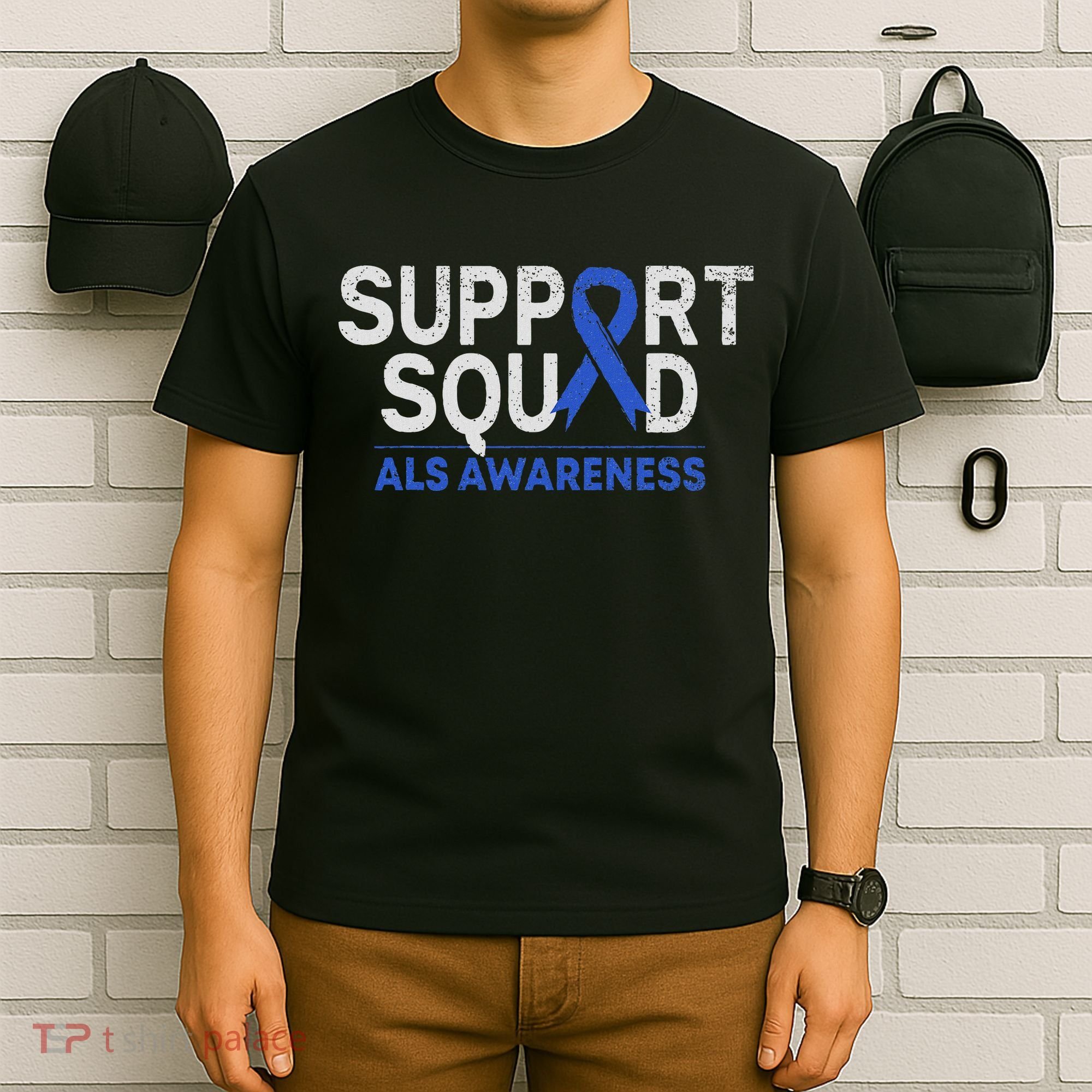Support Squad Als Awareness Month Blue Ribbon Support Team T-Shirt