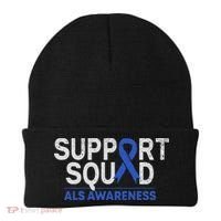 Support Squad Als Awareness Month Blue Ribbon Support Team Beanie thumb 0