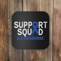 Support Squad Als Awareness Month Blue Ribbon Support Team Coaster thumb 0