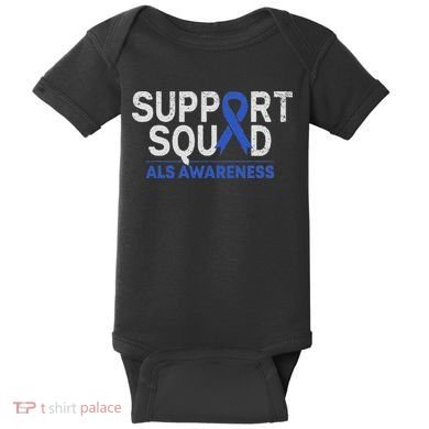 Support Squad Als Awareness Month Blue Ribbon Support Team Baby Bodysuit