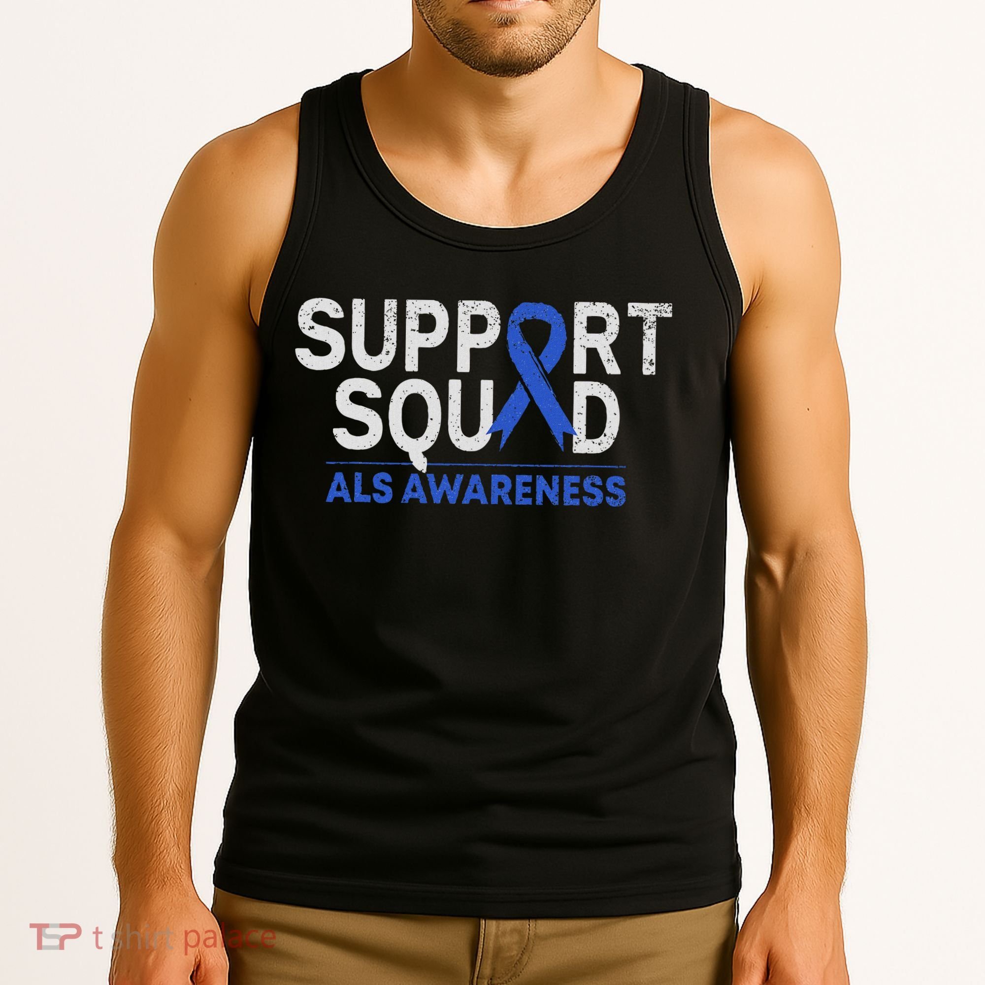 Support Squad Als Awareness Month Blue Ribbon Support Team Tank Top