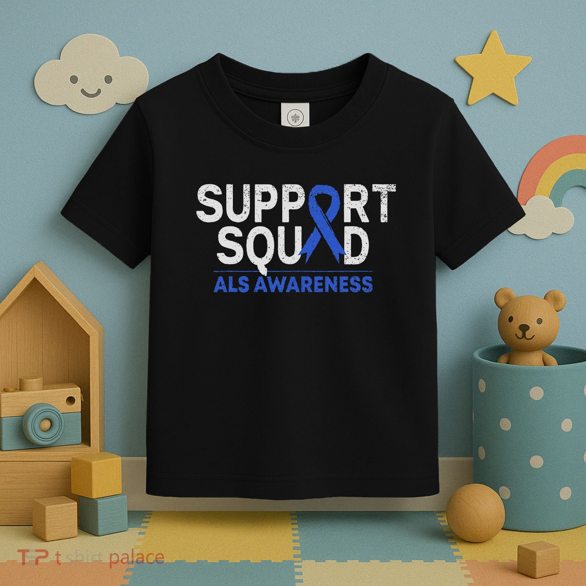 Support Squad Als Awareness Month Blue Ribbon Support Team Toddler T-Shirt
