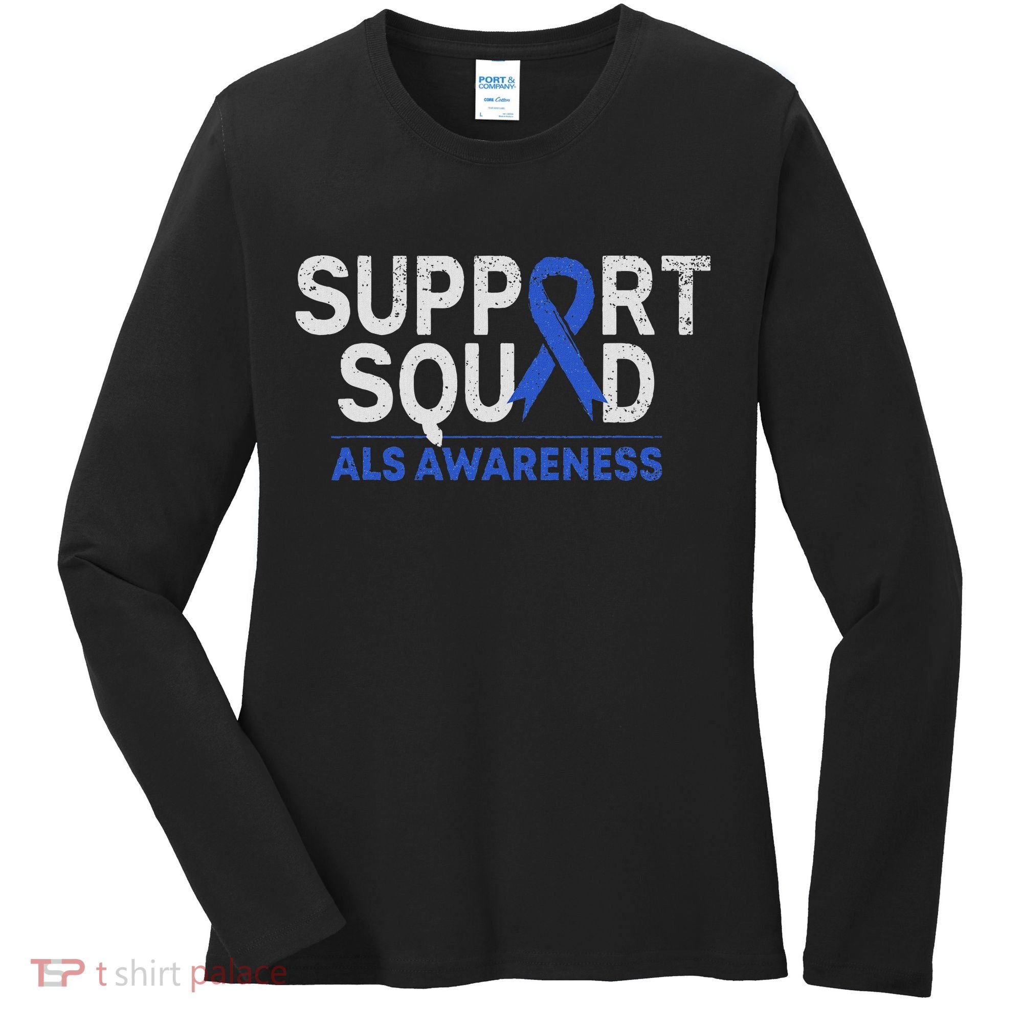 Support Squad Als Awareness Month Blue Ribbon Support Team Women's Long Sleeve Shirt