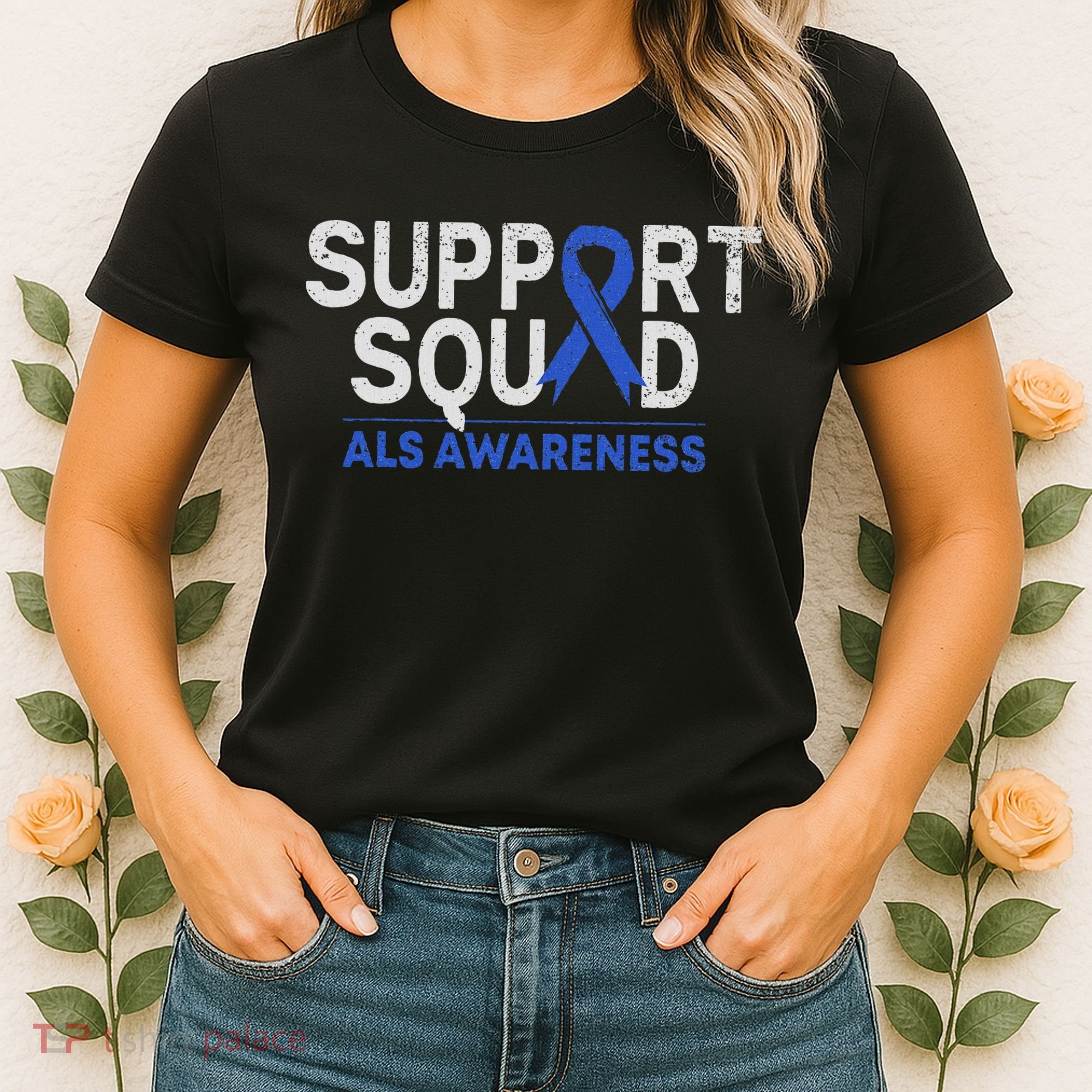 Support Squad Als Awareness Month Blue Ribbon Support Team Women's T-Shirt