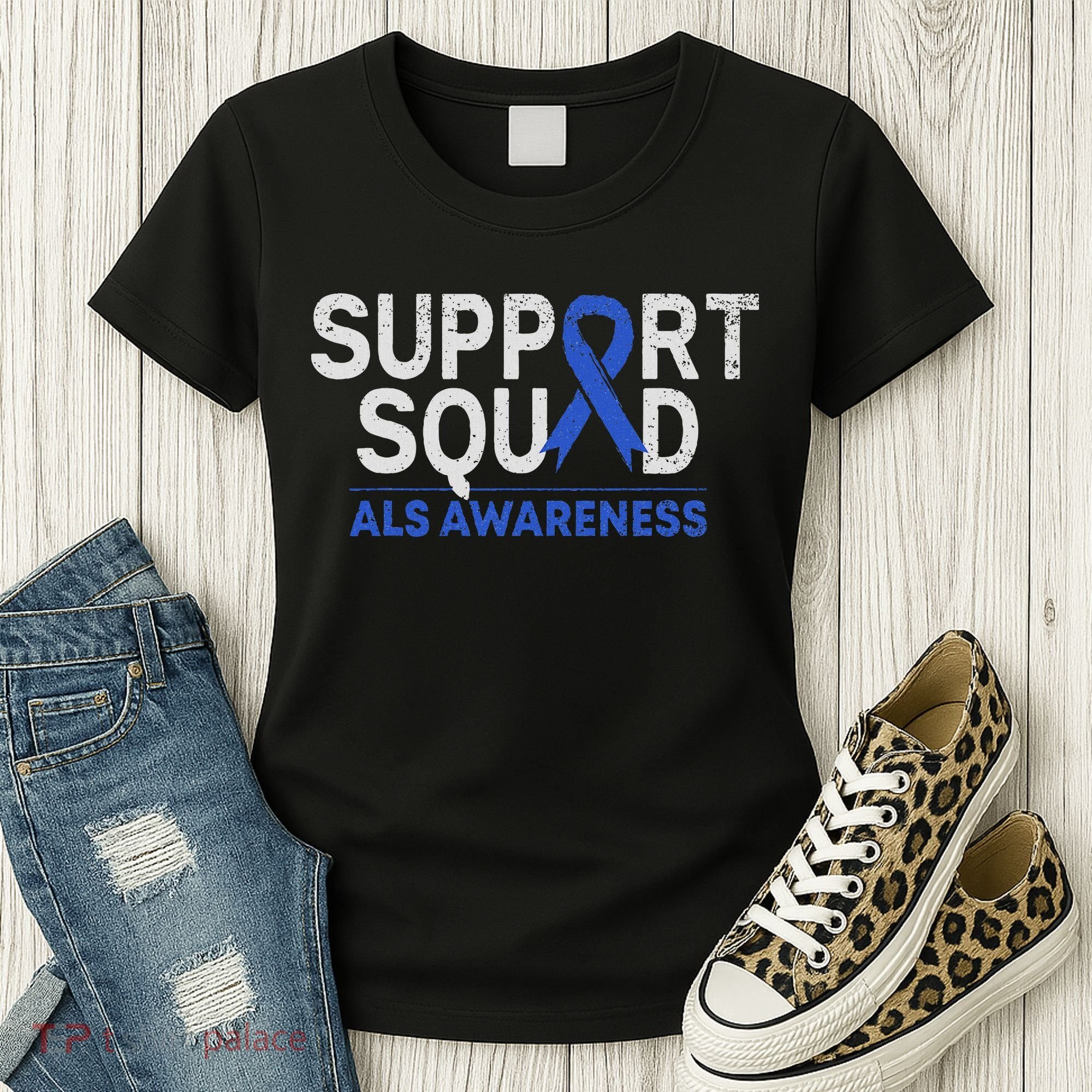 Support Squad Als Awareness Month Blue Ribbon Support Team Women's T-Shirt